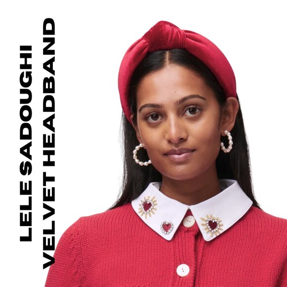 Lele Sadoughi Velvet Knotted Headband – Deep Red (With Pouch!) - Picture 1 of 5